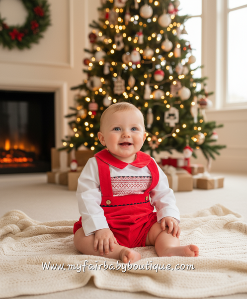 Spanish Baby Boys Red Smocked Dungarees Set ~ 3-36m