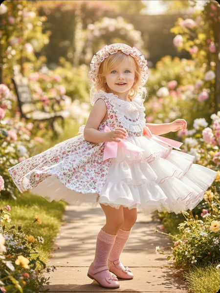 Sonata Infantil SS26 Girls Pink Floral Puffball Dress VE2611 ~ MADE TO ORDER