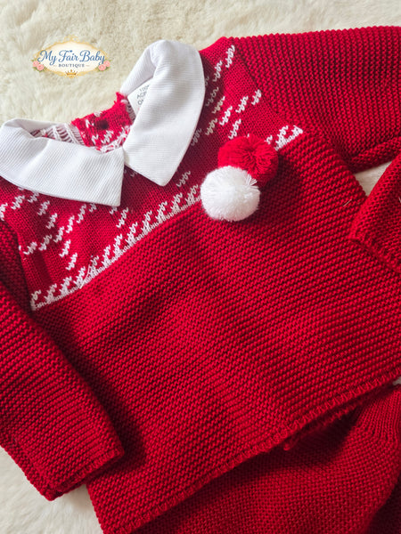 Spanish Baby Boys Red Knitted 3pc Set ~ 0-3m