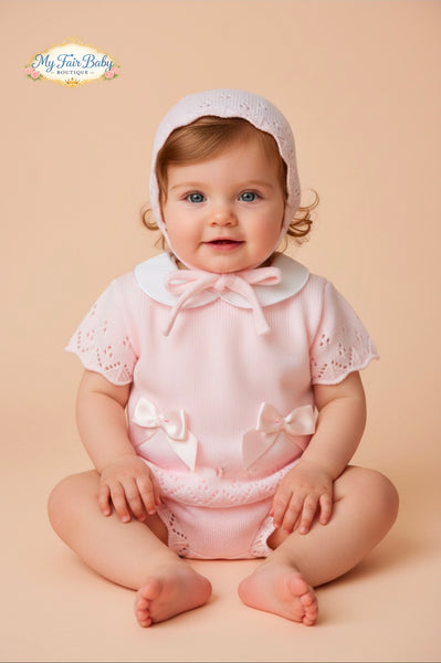 Spanish Baby Girls Pink Knitted Jam Pant 3pc Set ~ 0-3m