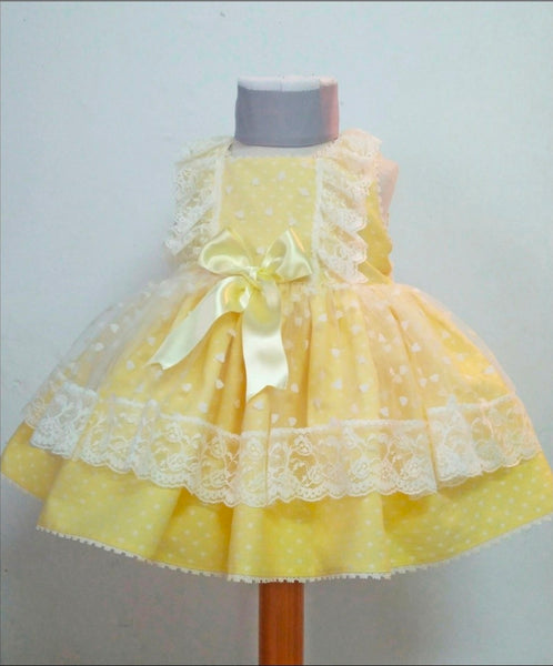 Sonata Infantil Spanish Girls Yellow Heart Tulle Puffball Dress M424 - MADE TO ORDER
