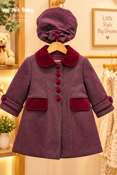 Beau Kid Girls Wine Red Winter Coat & Hat ~ 12m-6y