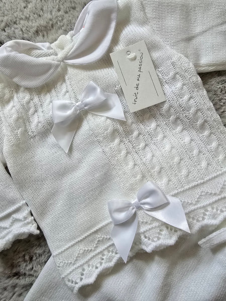 Spanish Baby Girls White Knitted 3pc Set ~ 0-3 months