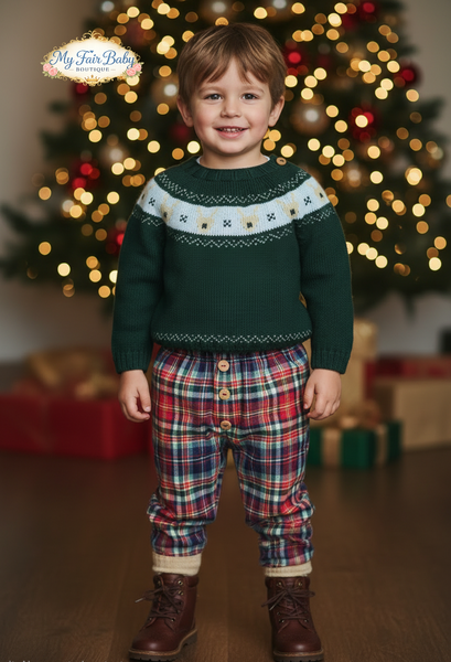 Spanish Baby Boys Green Reindeer Trouser Set