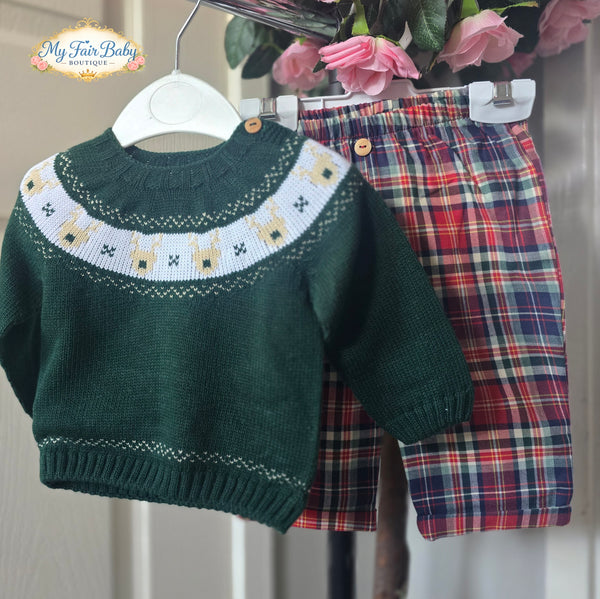 Spanish Baby Boys Green Reindeer Trouser Set