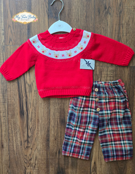 Spanish Baby Boys Red Reindeer Trouser Set