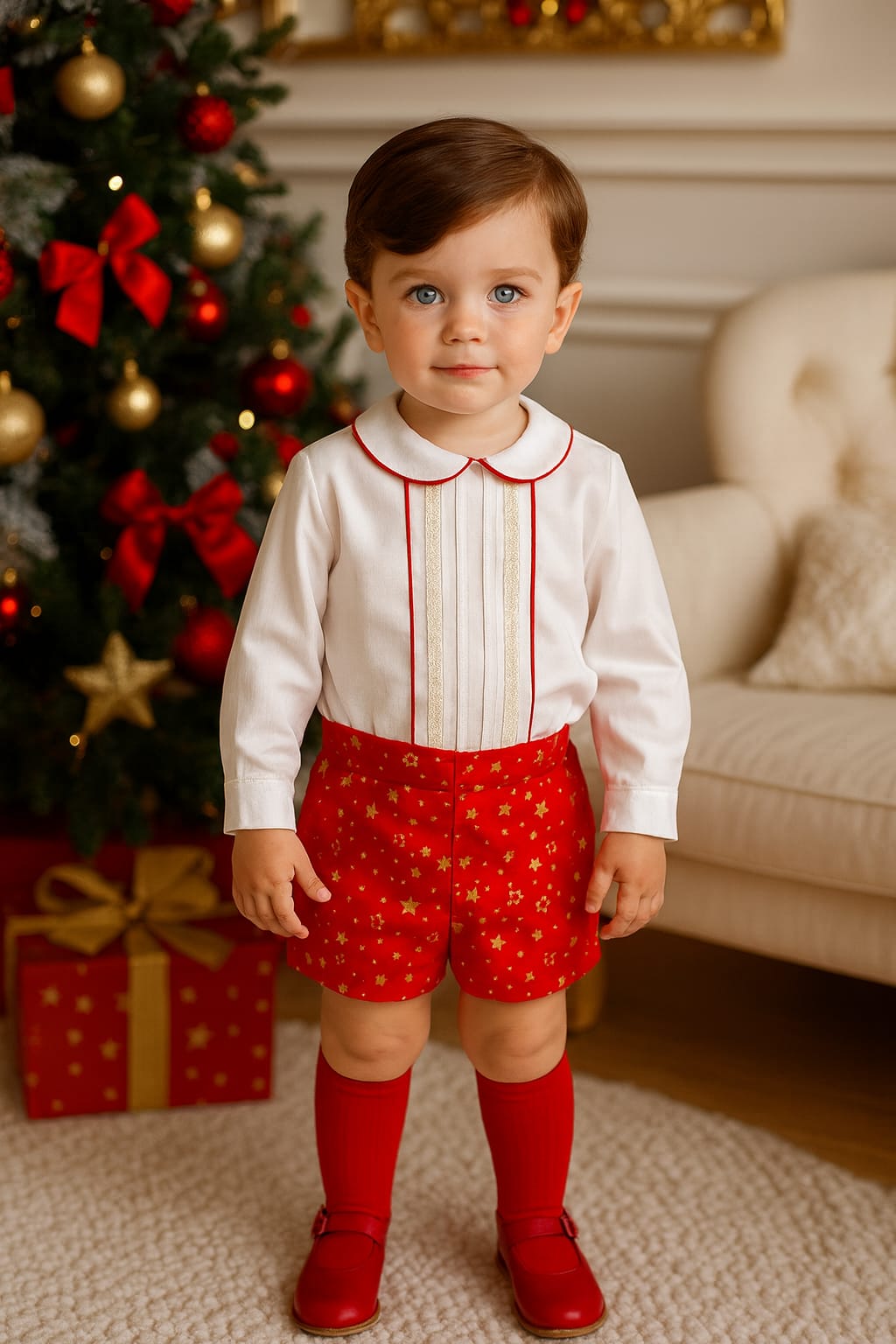 Sonata Infantil AW25 Spanish Baby Boys Red Star Print Christmas Short Set NA2505 ~ 24m ~ IN STOCK NOW