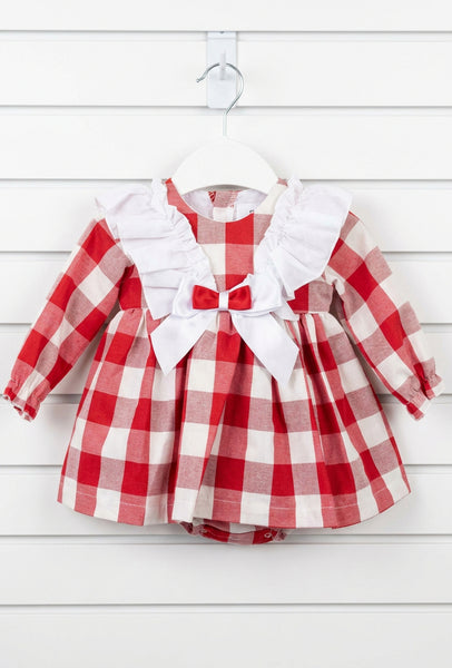 Spanish Girls Red & White Checkered Dress & Pants ~ 3-36m