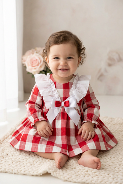 Spanish Girls Red & White Checkered Dress & Pants ~ 3-36m
