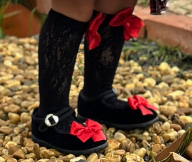 Sonata Infantil Spanish Girls Black Bow Shoes - 6 Bow Colours ~ MADE TO ORDER