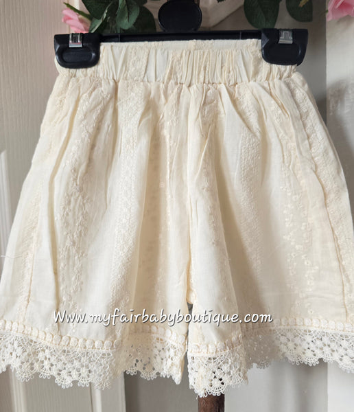 Older Girls Cream Lacey Cotton Top Set & Short Set ~ 4-14y