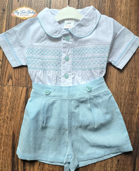 Mabini Traditional Boys Blue Smocked Short Set 7238