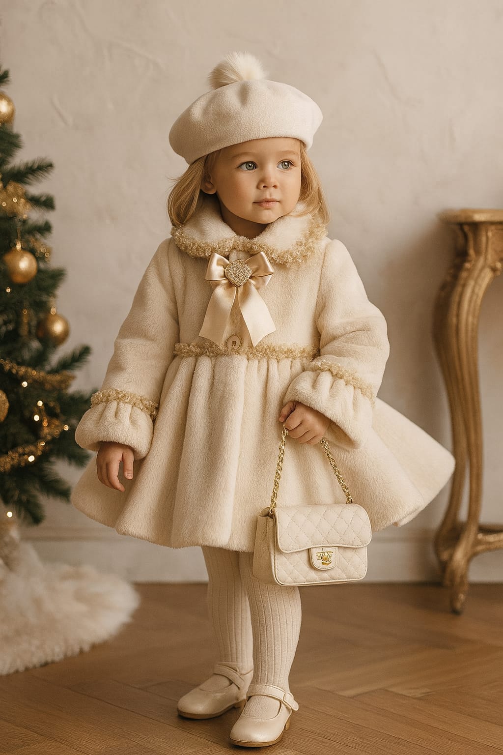 Sonata AW25 Spanish Girls Luxury Cream Fur Winter Coat & Beret NA2511 ~ 24m ~ IN STOCK NOW