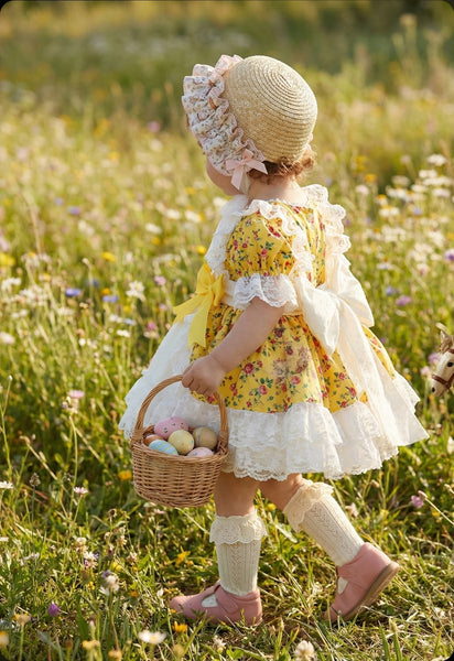 Sonata Infantil SS26 Girls Lemon Ditzy Floral Puffball Dress VE2614 ~ MADE TO ORDER