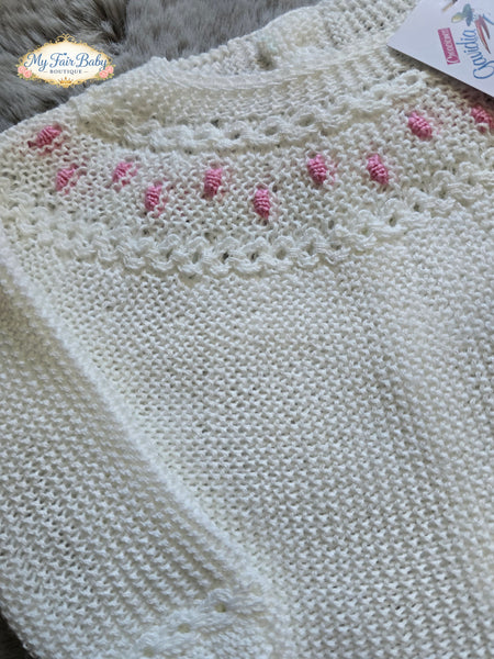 Spanish Creaciones Gavidia Baby Girls Cream & Pink Knitted 3pc Set 6208