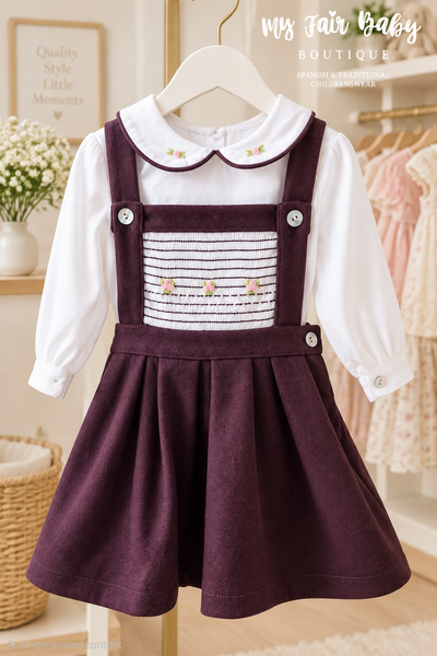 Beau Kid Girls Wine Red Pinafore Dress & Blouse ~ 12m-6y