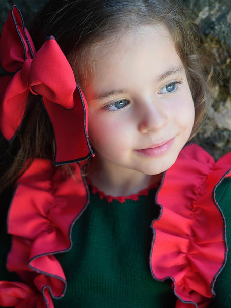 Ela Confeccion AW25 Spanish Girls Red & Green Knitted Dropwaist Dress 2,5y - IN STOCK NOW