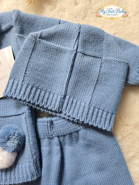 Spanish Baby Boys Cobalt Blue Knitted 3PC Set R778 ~ 0-3 months