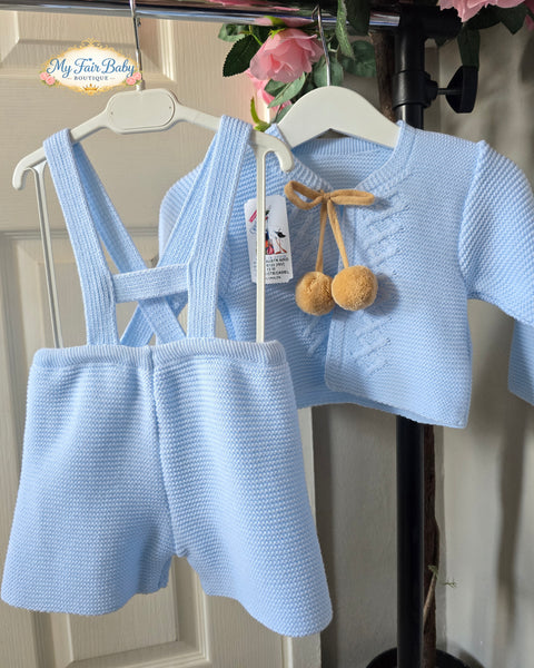 Creacciones Gavidia Spanish Boys Blue & Camel Knitted Dungarees & Cardigan Set 5133