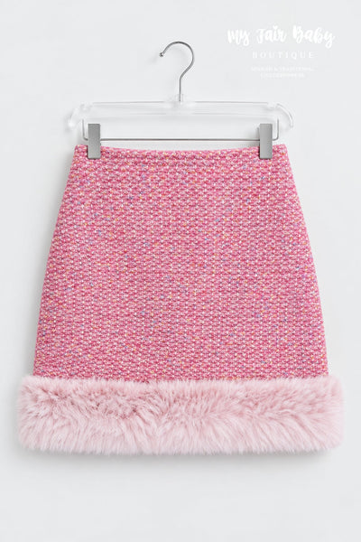Traditional Girls Pink Fur Trimmed Boucle Jacket & Skirt Set ~ 5-13y