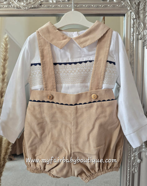 Spanish Baby Boys Camel Smocked Dungarees Set ~ 6-36m