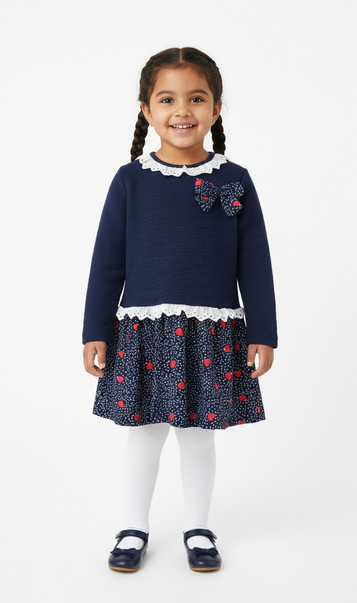 Spanish Girls Navy Dropwaist Dress ~ 3-6y