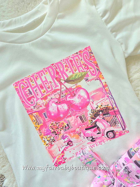 Older Girls Pink Cherries Print Top, Shorts & Bag Set ~ 4-14y
