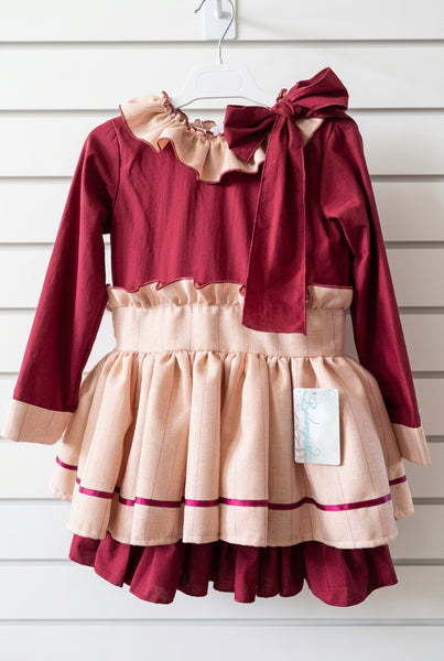 Belcoquet AW26 Older Girls Garza Burgundy Dropwaist Dress