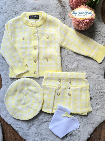 Traditional Girls Lemon Houndstooth Skirt & Jacket Set