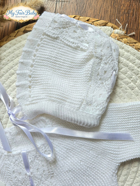 Spanish Creaciones Gavidia Unisex Baby White Knitted 3pc Lace Set 2124