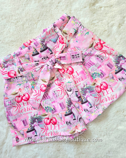 Older Girls Pink Cherries Print Top, Shorts & Bag Set ~ 4-14y