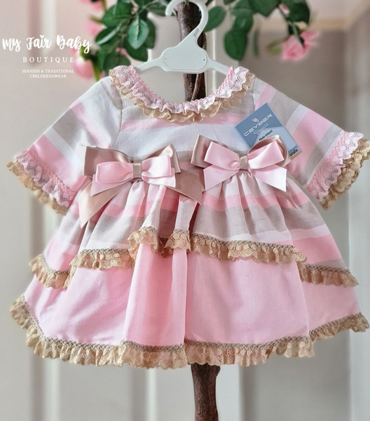 Ceyber Spanish Girls Pink & Gold Striped Dress MC5229 ~ 8y