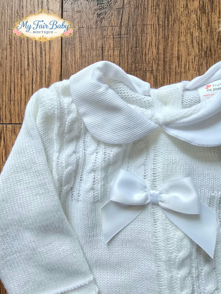Spanish Baby Girls White Knitted 3pc Set ~ 0-3 months