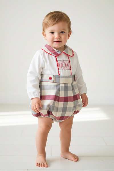 Spanish Baby Boys Red & Grey Check Short Set - 3-36m