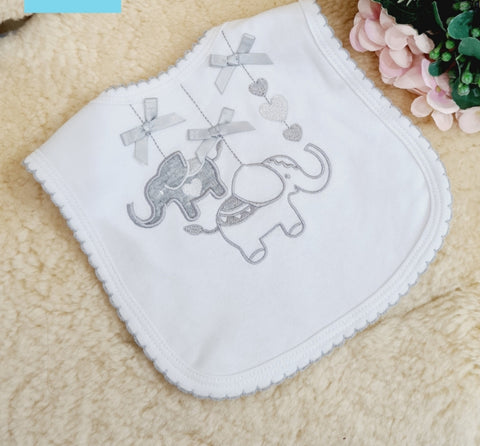 Unisex Baby White & Grey Elephant Bib