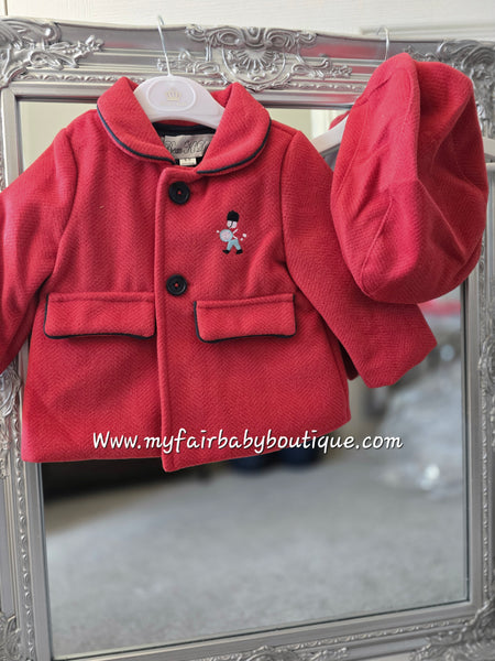 Beau Kid Traditional Baby Boys Red Herringbone Jacket & Cap Set ~ 0-24m