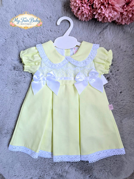 Spanish Baby Girls Lemon Pique Pleated Dress V004L