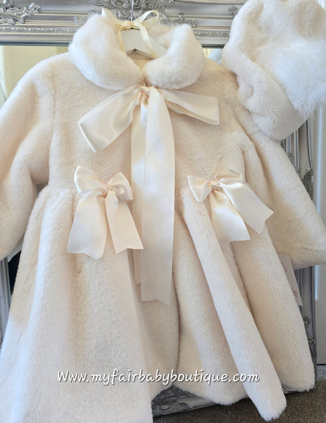 Sonata AW25 Spanish Girls Cream Fur Osita Winter Coat & Beret IN2523 - 2y ~ IN STOCK NOW
