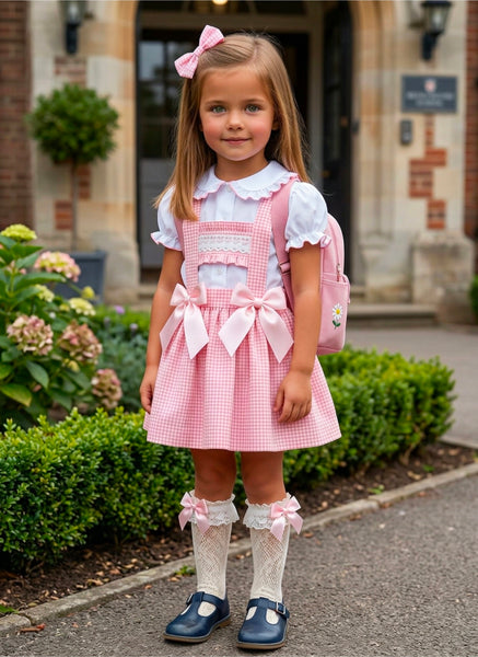 Sonata Infantil Spanish Girls Gingham Pinafore School Dress & Blouse Set C02601 - MADE TO ORDER