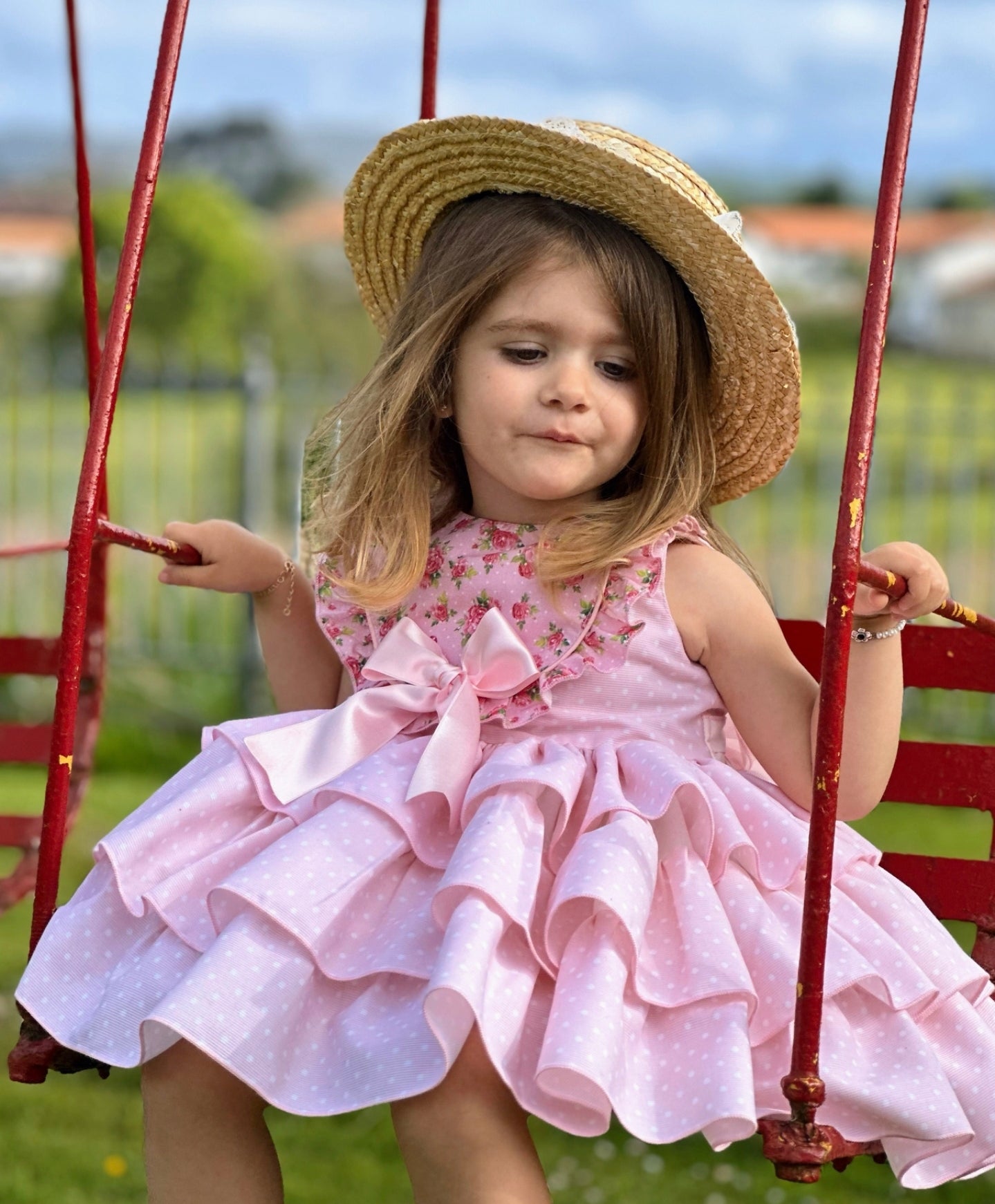 Sonata Infantil Girls Pink Polkadot Puffball Dress VE2525 - MADE TO ORDER