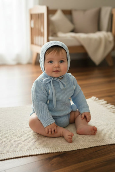 Spanish Baby Boys Blue Knitted Jam Pant 3pc Set