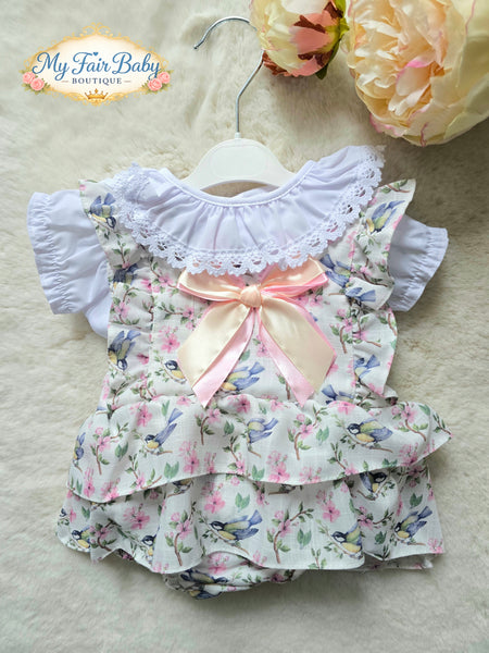 Spanish Baby Girls Floral Bird Romper Set M002B ~ 3-36m