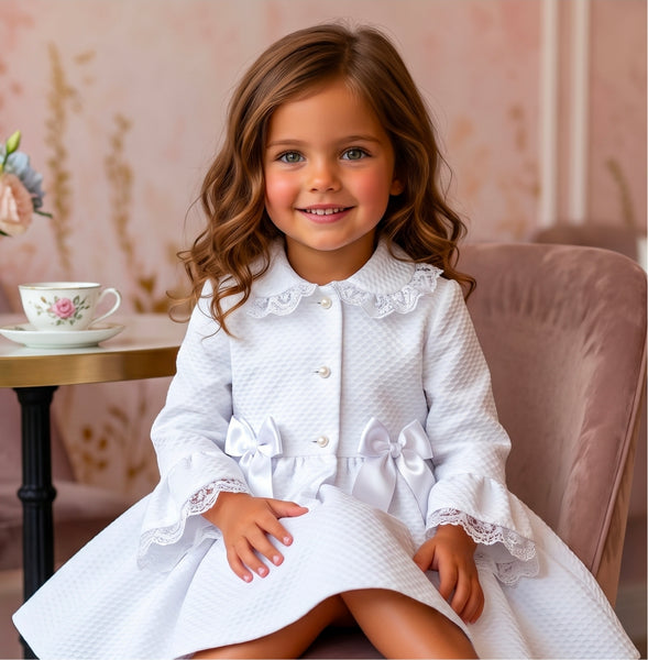 Sonata Infantil Spanish Girls White Pique Ruffled Summer Coat VE2628 - MADE TO ORDER
