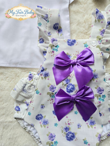 Spanish Baby Girls Purple Floral Romper Set M002P