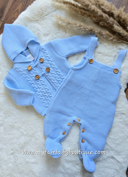 Spanish Baby Boys Blue Knitted Dungarees & Cardigan Set 3120