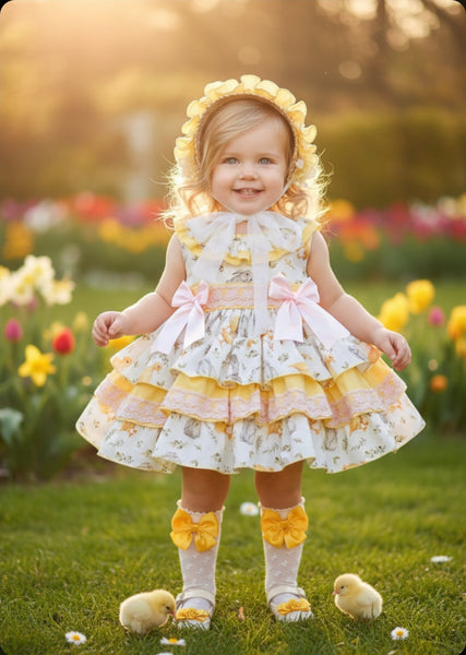 Sonata Infantil SS26 Girls Easter Chick & Bunny Puffball Dress VE2601 ~ MADE TO ORDER