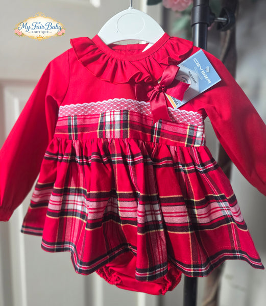 Ceyber Spanish Girls Red Tartan Christmas Dress W2500 ~ 3m-24m