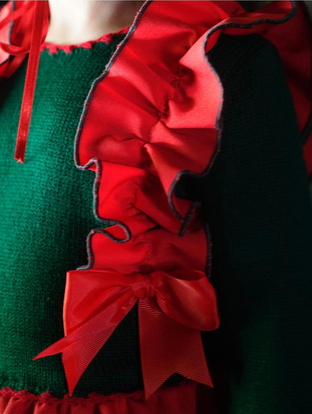 Ela Confeccion AW25 Spanish Girls Red & Green Knitted Dropwaist Dress 2,5y - IN STOCK NOW