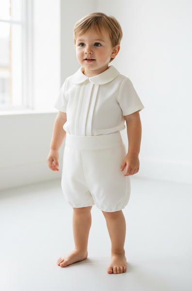 Sonata Infantil Spanish Baby Boys Cream Pique Short Set VE2429 ~ MADE TO ORDER