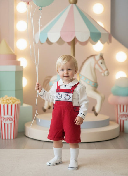 Beau Kid Baby Boys Red Rocking Horse Dungarees 2707a ~ 0-3y